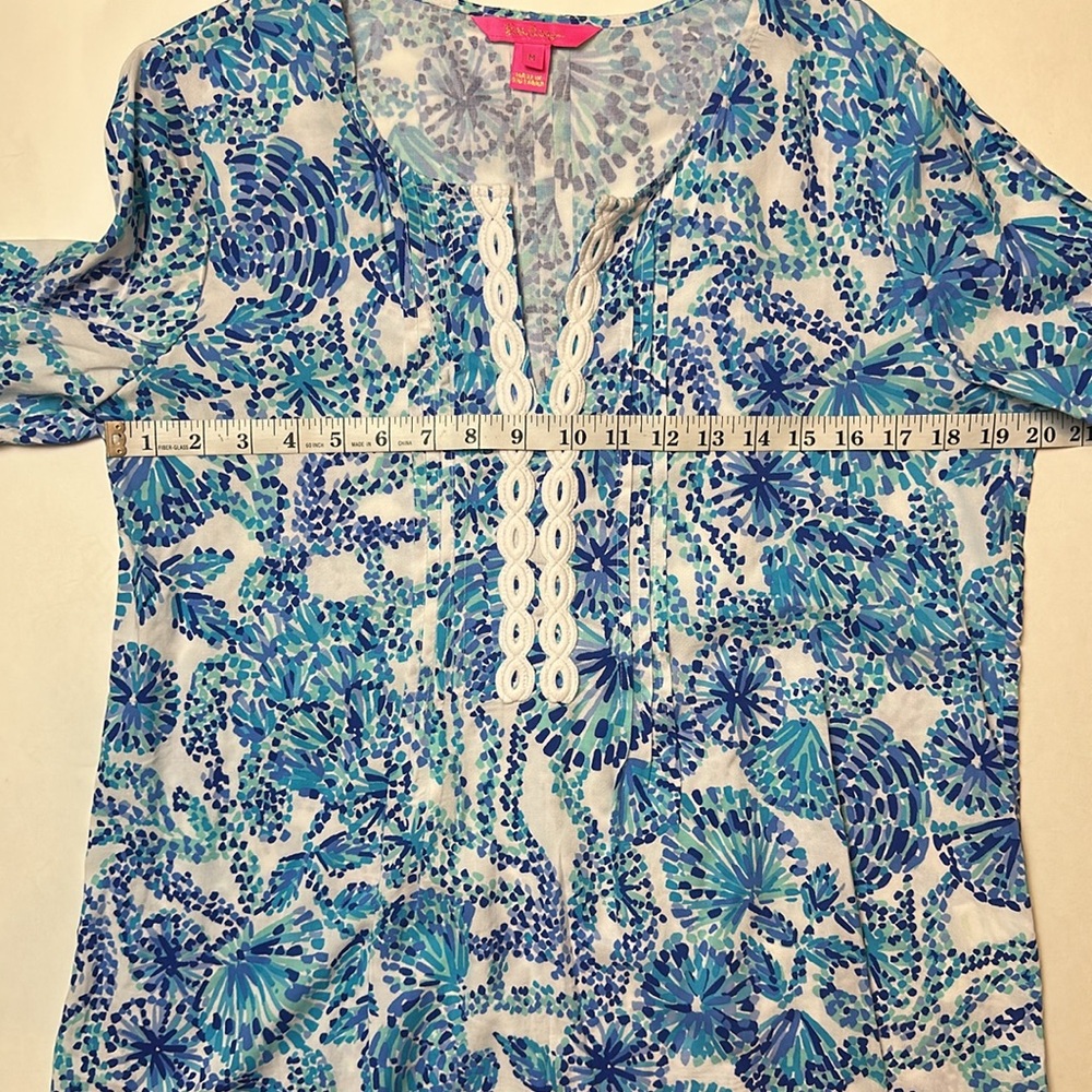 Lilly Pulitzer Hollie Tunic Turquoise Oasis Shell Me You Love Me Size Medium - Picture 10 of 16
